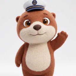 Käpt'n Otto, der Otter mit Kapitänsmütze, winkt